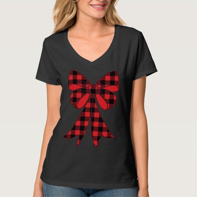 Christmas  for Girls Holiday Plaid Bow  for Women T Shirt (Framsida)