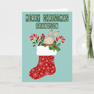 Christmas for Grandson Stocking with Bunny Kort