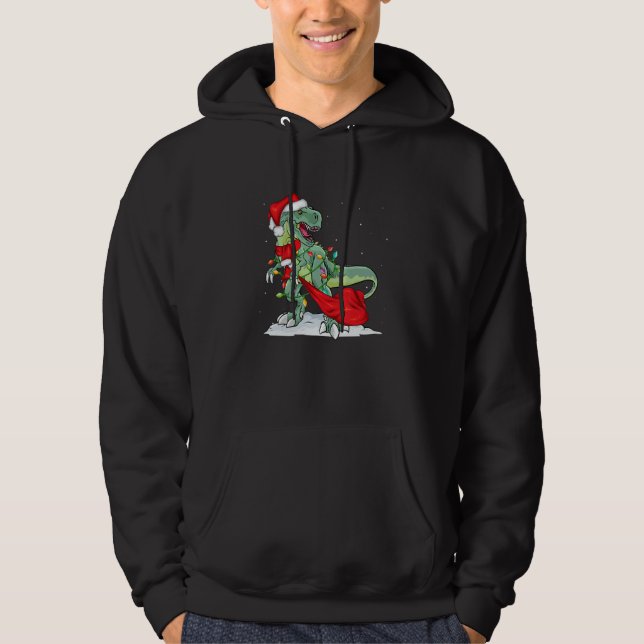Christmas for men women kids Santa Dinosaur Hoodie (Framsida)