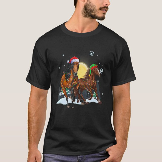 Christmas for men women kids Santa ELF Horse T Shirt (Framsida)