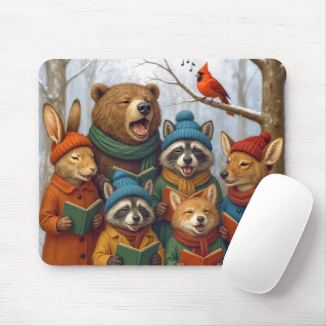 Christmas Forest Animals Caroling Musmatta (Med mus)