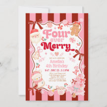 Christmas Four Ever Merry 4th Birthday Invitation