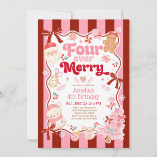 Christmas Four Ever Merry 4th Birthday Invitation Inbjudningar