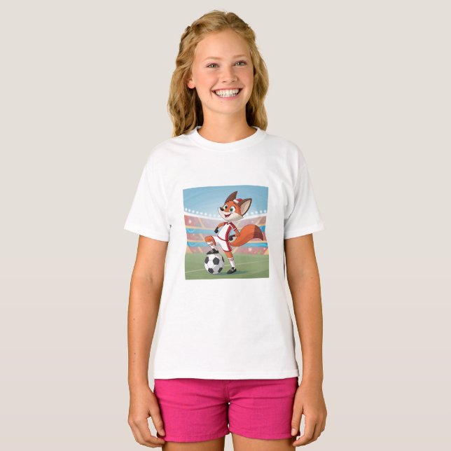 Christmas Fox Playing Football T Shirt (Hel framsida)