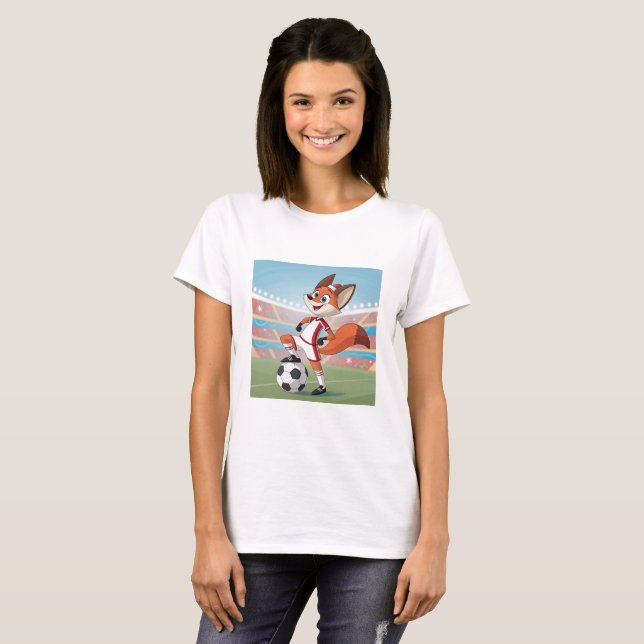 Christmas Fox Playing Football T Shirt (Hel framsida)