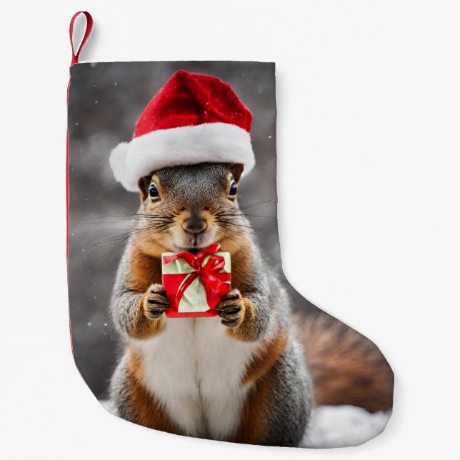 Christmas Fox Squirrel with a Santa Hat Liten Julstrumpa (Framsidan)