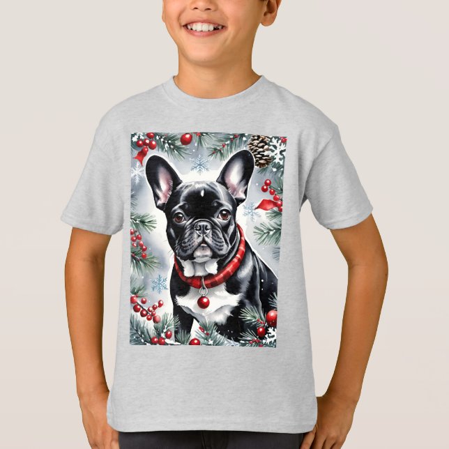 Christmas French Bulldog in the Snow T Shirt (Framsida)