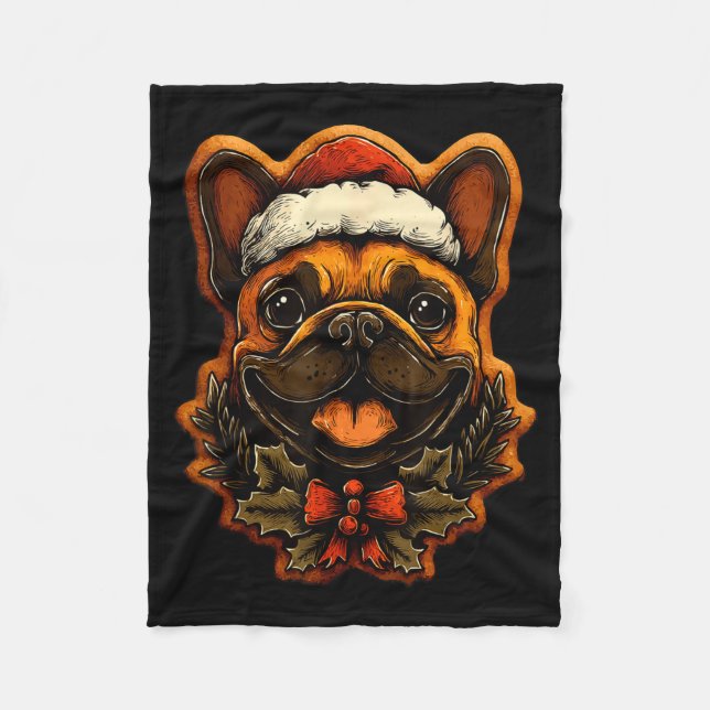 Christmas French Bulldog With Santa Hat Gingerbrea Fleecefilt (Framsidan)