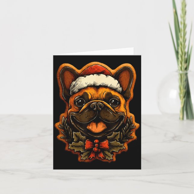 Christmas French Bulldog With Santa Hat Gingerbrea Kort (Framsida)