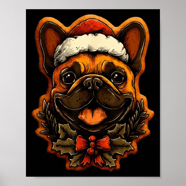 Christmas French Bulldog With Santa Hat Gingerbrea Poster (Framsidan)