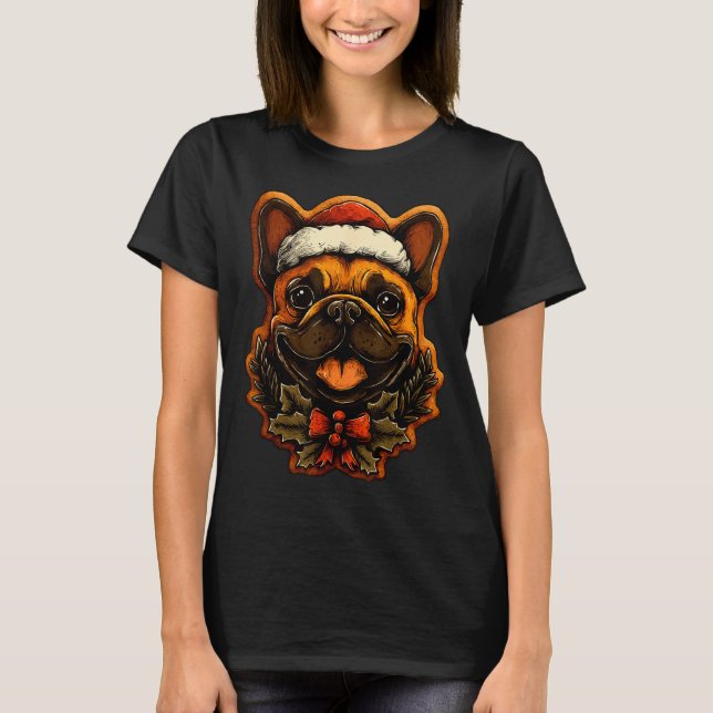 Christmas French Bulldog With Santa Hat Gingerbrea T Shirt (Framsida)