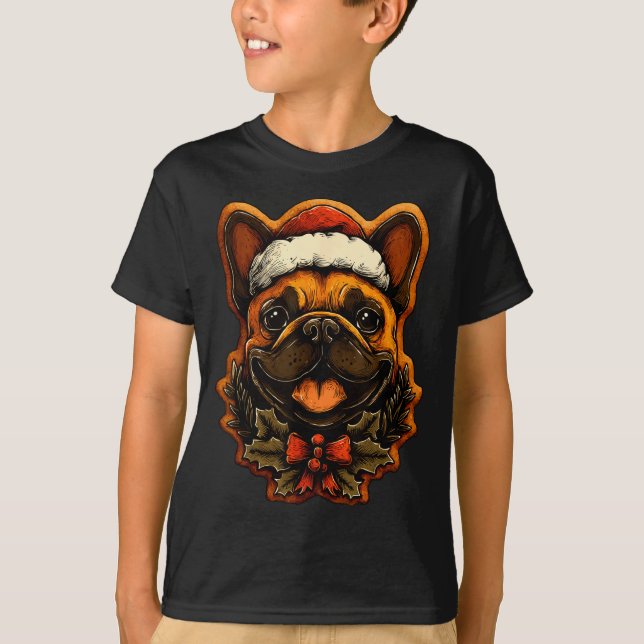 Christmas French Bulldog With Santa Hat Gingerbrea T Shirt (Framsida)