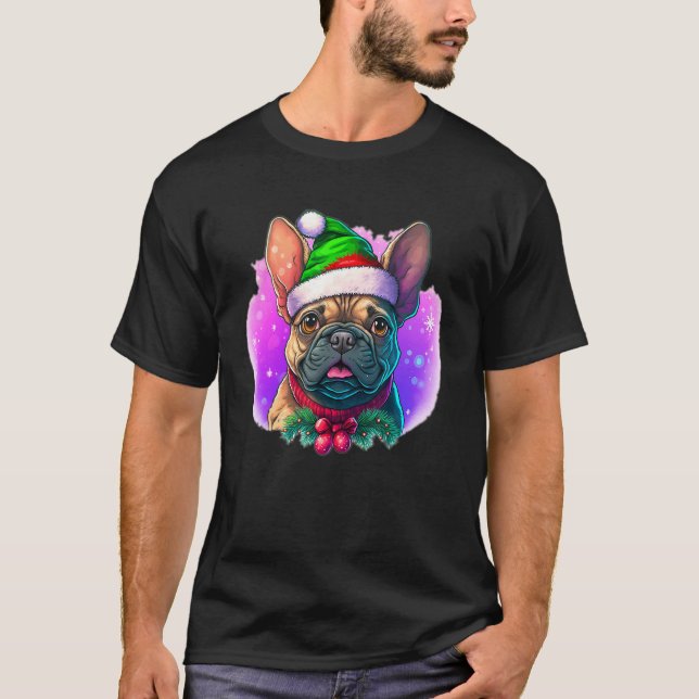 Christmas Frenchie Dog with Purple (C) T Shirt (Framsida)