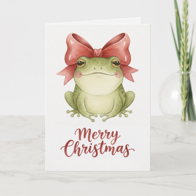 Christmas Frog with Festive Bow Card Kort (Framsida)
