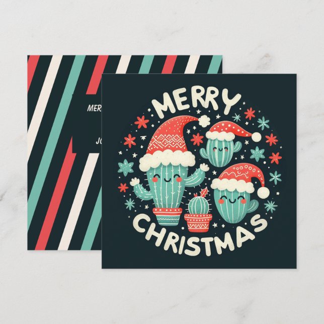 Christmas Fun Potted Santa Cactus Plants Julkort (Fram/baksida)