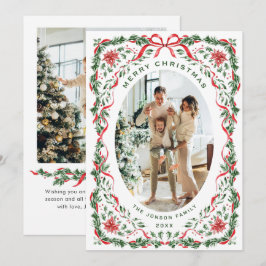 Christmas Funky Whimsical Red Bow Wreath 2 Photo Julkort