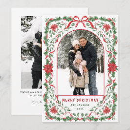 Christmas Funky Whimsical Red Bow Wreath 2 Photo Julkort