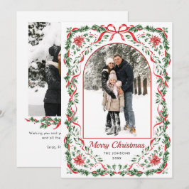 Christmas Funky Whimsical Red Bow Wreath 2 Photo Julkort