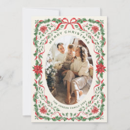 Christmas Funky Whimsical Red Bow Wreath 2 Photo Julkort