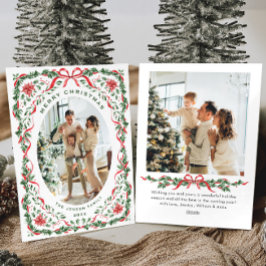 Christmas Funky Whimsical Red Bow Wreath 2 Photo Julkort