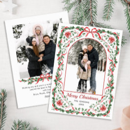 Christmas Funky Whimsical Red Bow Wreath 2 Photo Julkort