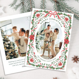 Christmas Funky Whimsical Red Bow Wreath 2 Photo Julkort