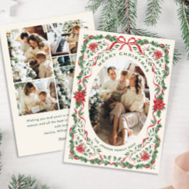 Christmas Funky Whimsical Red Bow Wreath 5 Photo Julkort