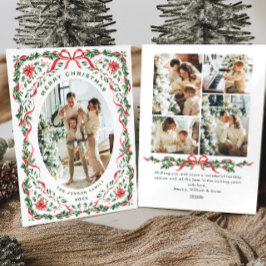 Christmas Funky Whimsical Red Bow Wreath 5 Photo Julkort