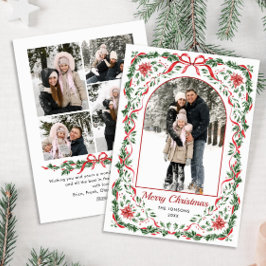 Christmas Funky Whimsical Red Bow Wreath 5 Photo Julkort