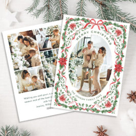 Christmas Funky Whimsical Red Bow Wreath 5 Photo Julkort