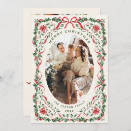 Christmas Funky Whimsical Red Bow Wreath 5 Photo Julkort