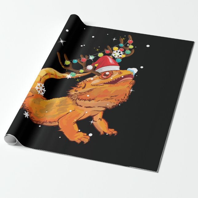 Christmas Funny Bearded Dragon Reindeer  Santa's Presentpapper (Utrullad)