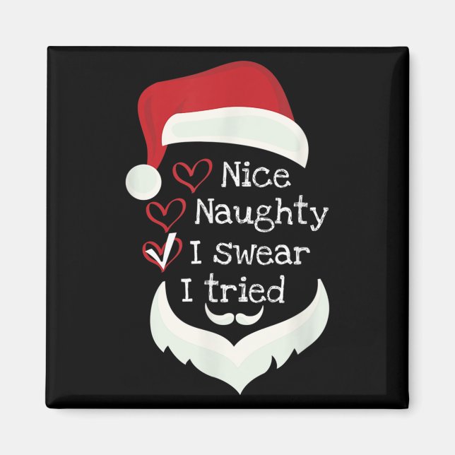 Christmas Funny Checklist, Nice Naughty I Swear I  Magnet (Framsidan)