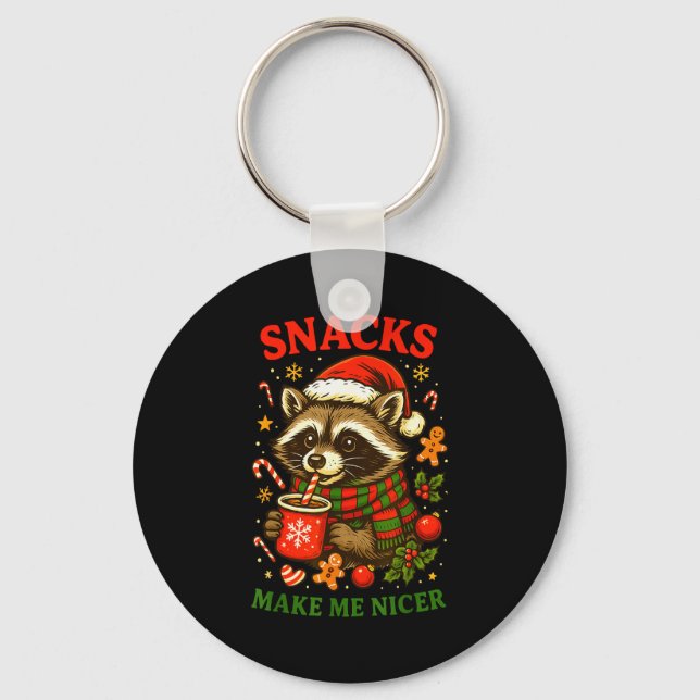 Christmas Funny Cute Feral Raccoon Snacks Make Me  Nyckelring (Framsida)
