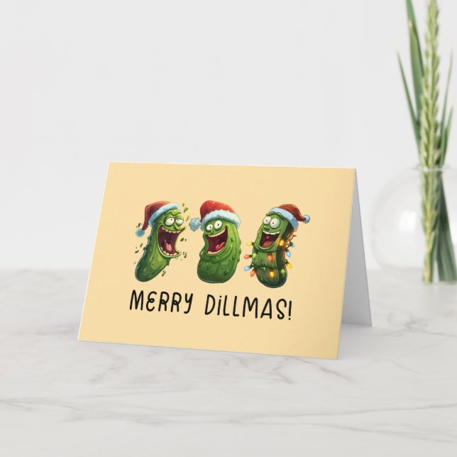Christmas funny dill pickles Merry Dillmas Kort (Framsida)