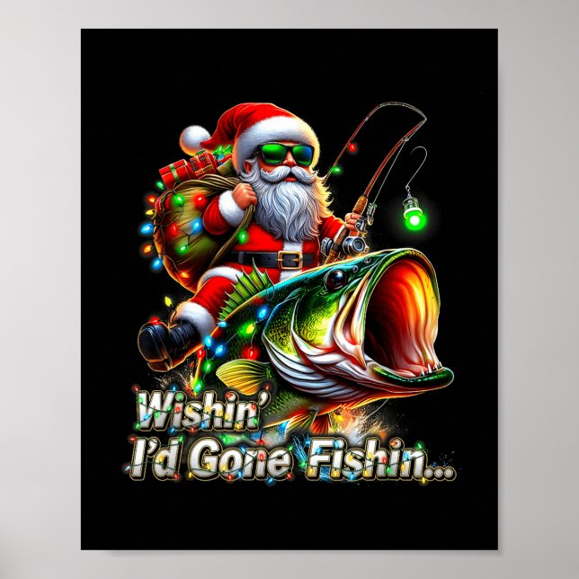 Christmas Funny Fish Santa Fishing Merry Fishmas  Poster (Framsidan)