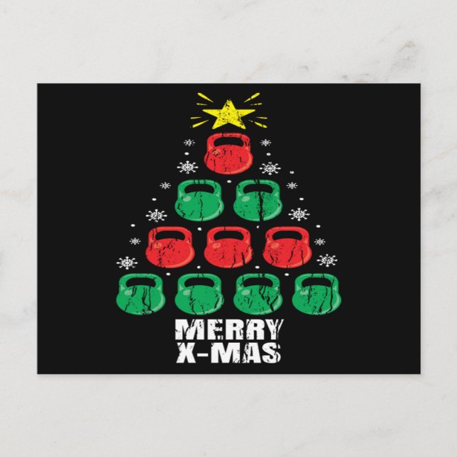 Christmas Funny Kettlebells Tree Holiday Workout Vykort (Framsida)