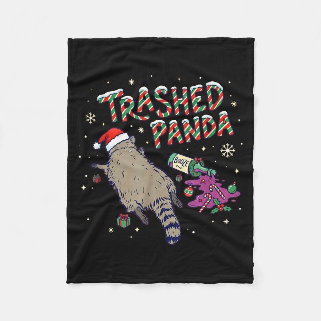 Christmas Funny Trashed Panda Racoon Gets Drunk Xm Fleecefilt (Framsidan)