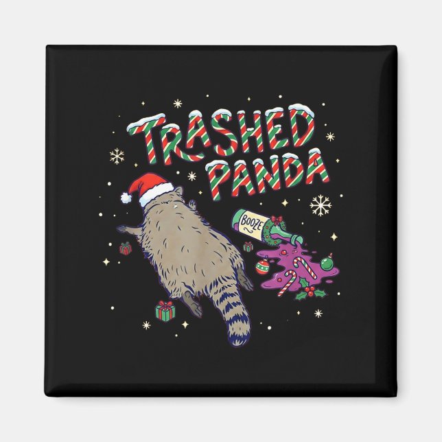 Christmas Funny Trashed Panda Racoon Gets Drunk Xm Magnet (Framsidan)