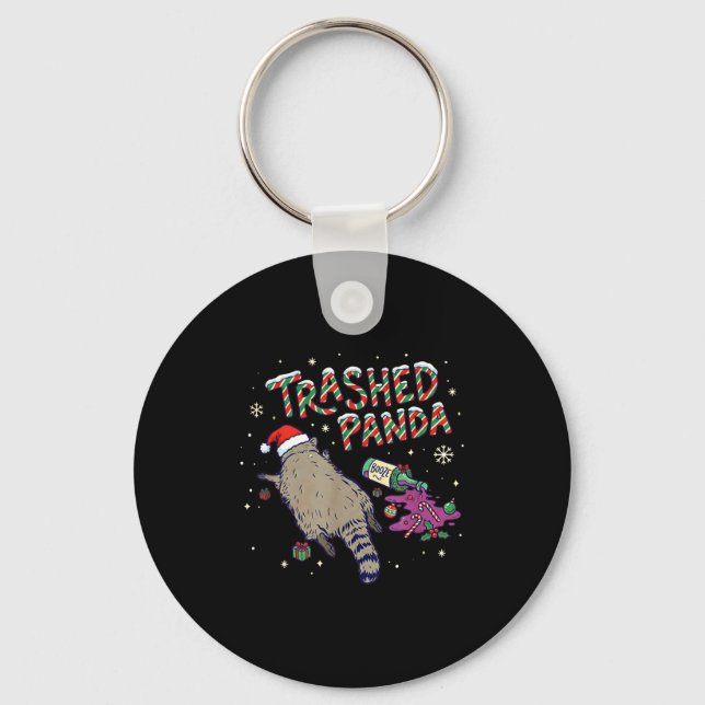 Christmas Funny Trashed Panda Racoon Gets Drunk Xm Nyckelring (Framsida)