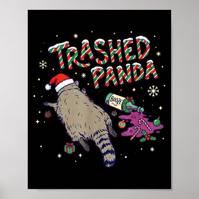 Christmas Funny Trashed Panda Racoon Gets Drunk Xm Poster (Framsidan)