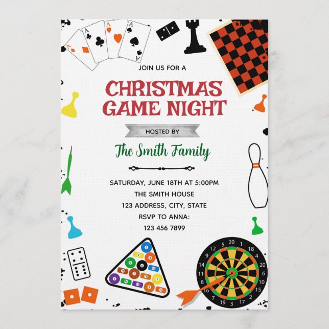 Christmas Game night party invitation Inbjudningar (Framsida)