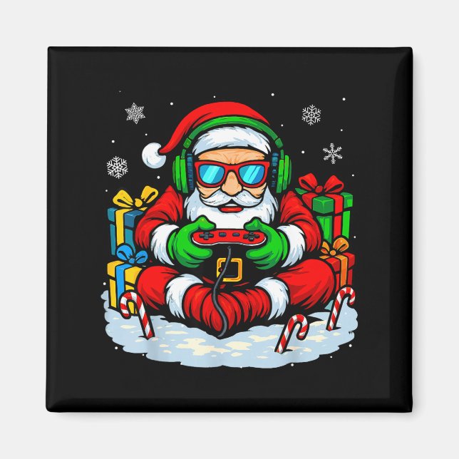 Christmas Gamer Boys Video Game Xmas Funny Santa G Magnet (Framsidan)