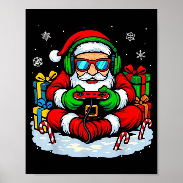 Christmas Gamer Boys Video Game Xmas Funny Santa G Poster (Framsidan)