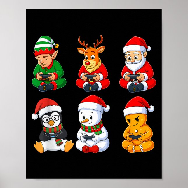 Christmas Gamer Boys Video Games Santa Elf Reindee Poster (Framsidan)