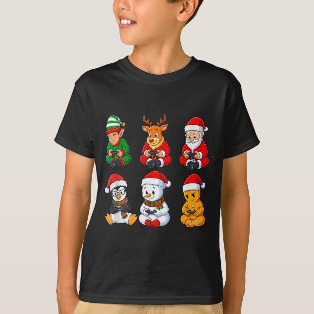 Christmas Gamer Boys Video Games Santa Elf Reindee T Shirt (Framsida)
