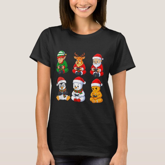 Christmas Gamer Boys Video Games Santa Elf Reindee T Shirt (Framsida)