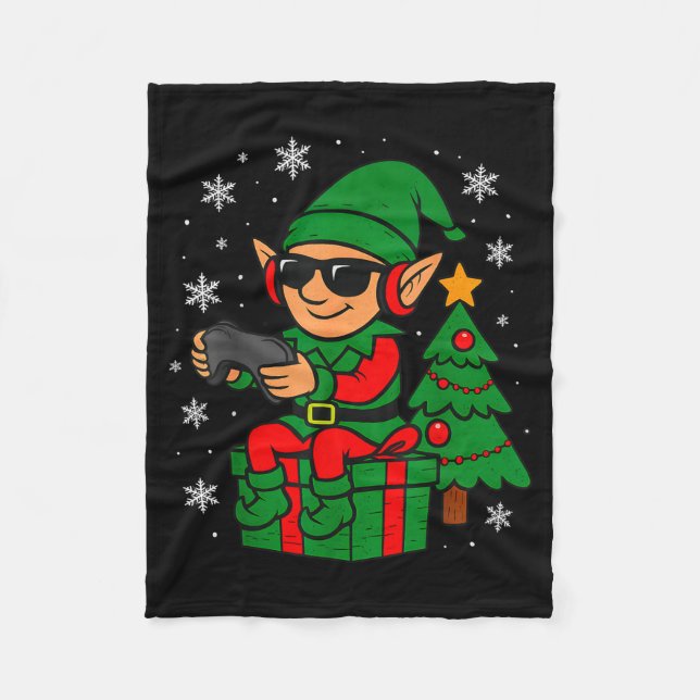 Christmas Gamer Retro Elf Funny Xmas Gaming Boys K Fleecefilt (Framsidan)
