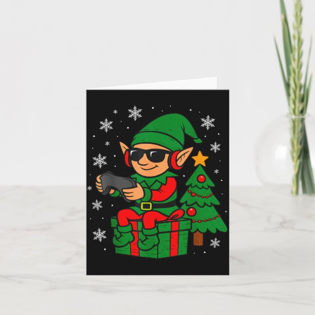 Christmas Gamer Retro Elf Funny Xmas Gaming Boys K Kort (Framsida)