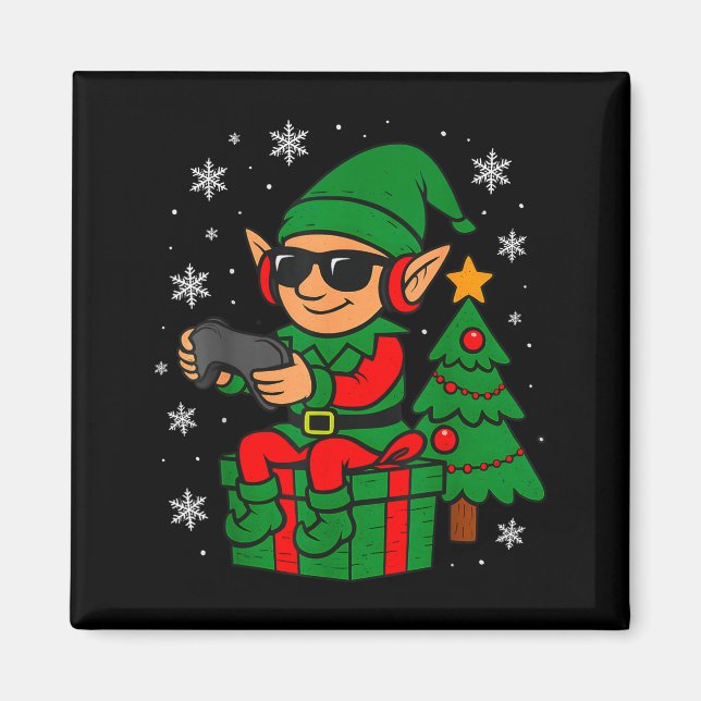 Christmas Gamer Retro Elf Funny Xmas Gaming Boys K Magnet (Framsidan)